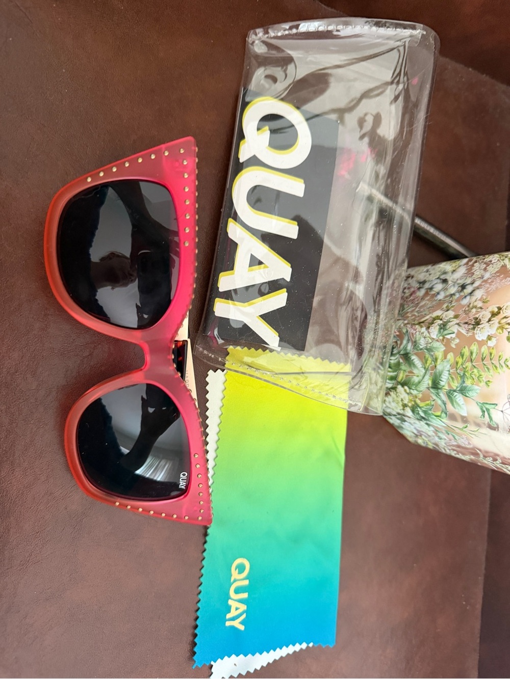 Quay Australia Pink Sunglasses with Gold Stud Accents